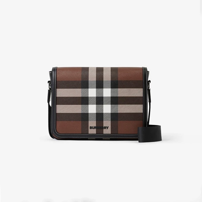 burberry alfred vintage check canvas leather trim messenger bag